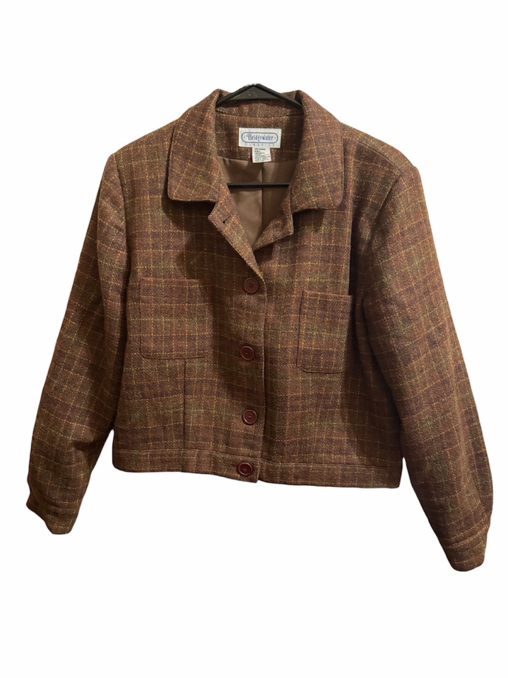 Bridgewater Classics Brown Plaid Cropped Wool Blazer - Picture 2 of 4